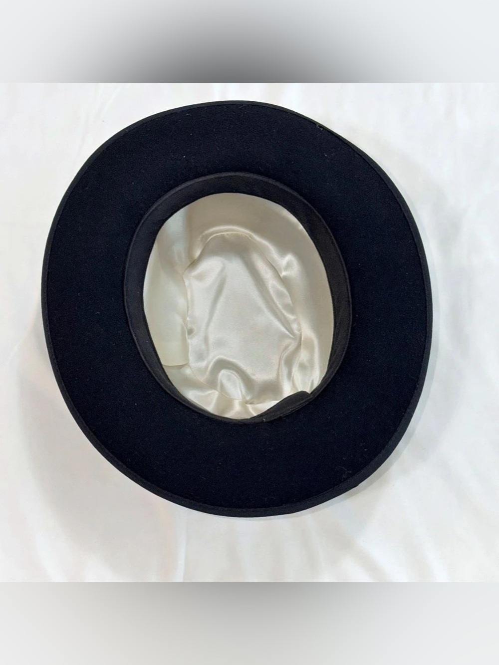 Black Felt Fedora Hat Large Made in USA Satin Lined Grosgrain Band - Picture 5 of 8